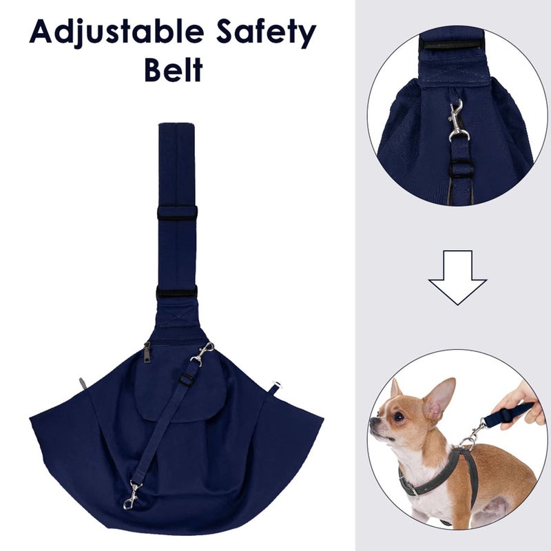 Lukovee Pet Sling, Hand Free Dog Sling Carrier Adjustable Padded Strap Tote Bag Breathable Cotton Shoulder Bag Front Pocket Safety Belt Carrying Small Dog Cat Puppy Machine Washable (DBL, M) - Image 3